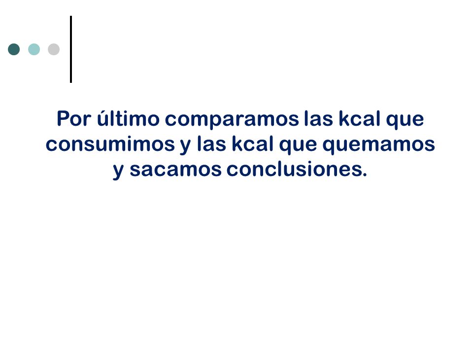Por último comparamos las kcal que consumimos y las kcal que quemamos y sacamos conclusiones.