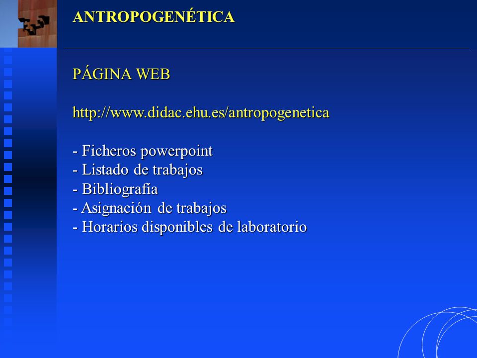 ANTROPOGENÉTICA PÁGINA WEB.   Ficheros powerpoint. Listado de trabajos.