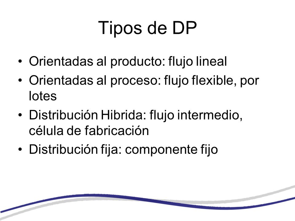 Tipos de DP Orientadas al producto: flujo lineal