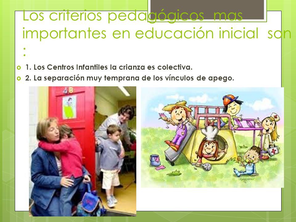 Los criterios pedagógicos mas importantes en educación inicial son :