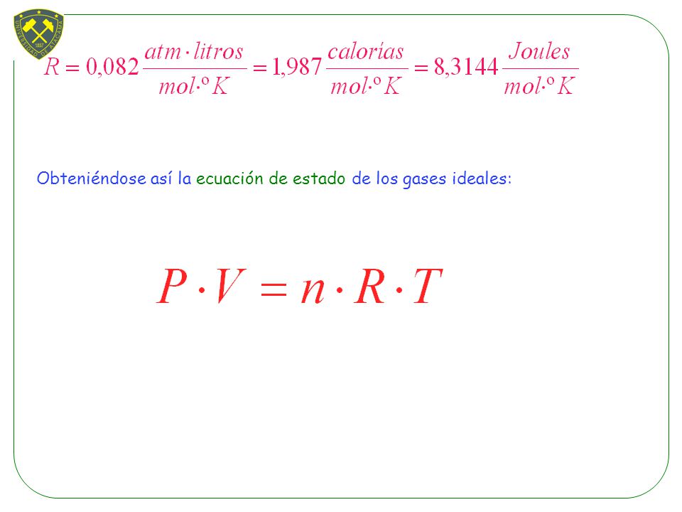 Obteniéndose así la ecuación de estado de los gases ideales: