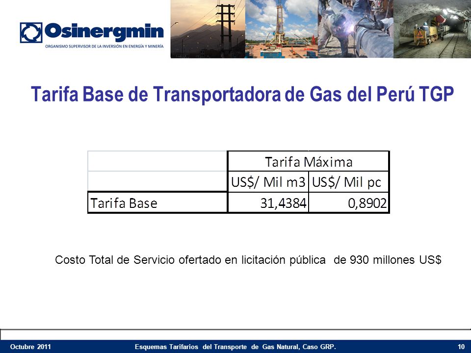 Tarifa Base de Transportadora de Gas del Perú TGP
