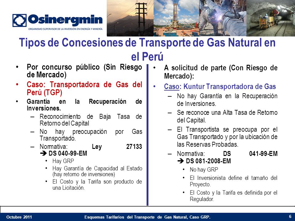 Tipos de Concesiones de Transporte de Gas Natural en el Perú