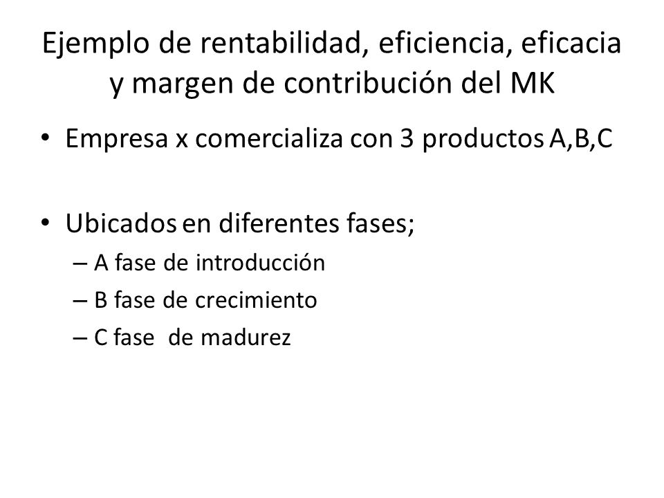 Ejemplo de rentabilidad, eficiencia, eficacia y margen de contribución del MK