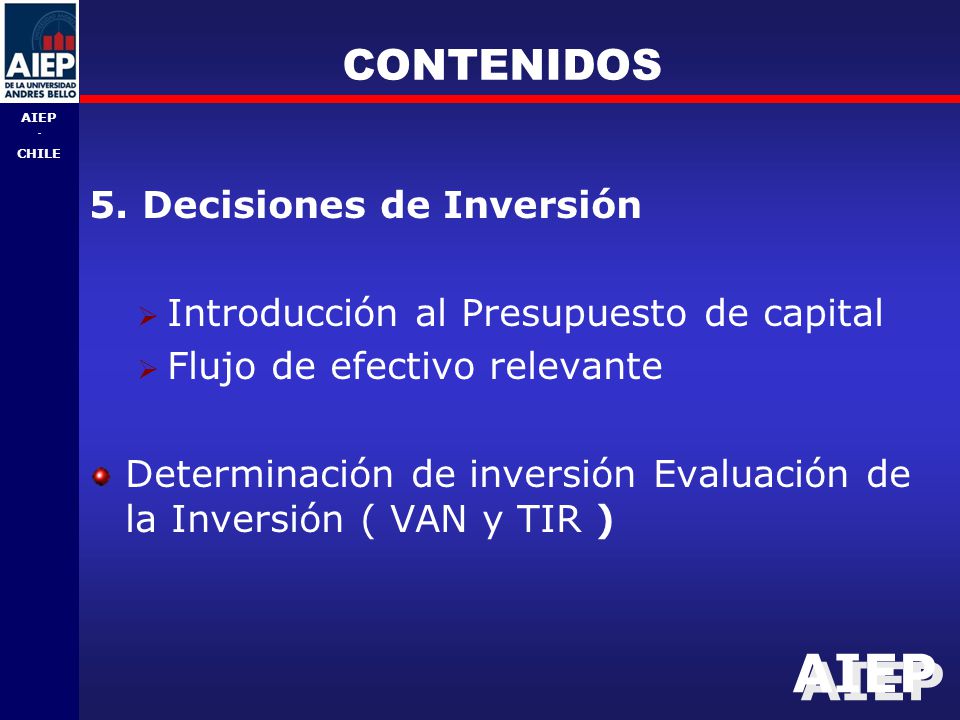 CONTENIDOS 5. Decisiones de Inversión