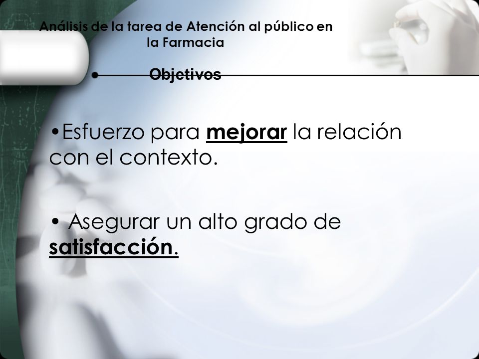 Análisis de la tarea de Atención al público en la Farmacia Objetivos