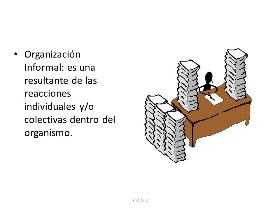 Organización Informal: es una resultante de las reacciones individuales y/o colectivas dentro del organismo.