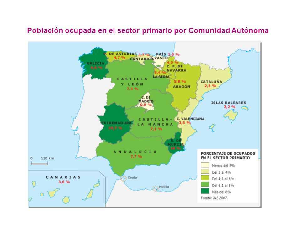 Población ocupada en el sector primario por Comunidad Autónoma