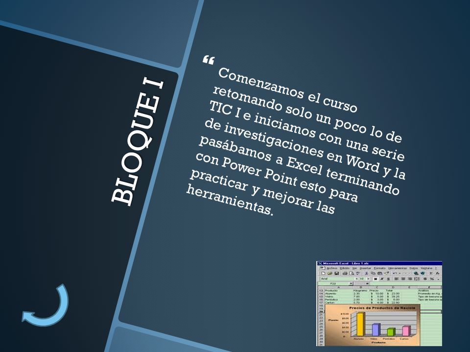 Comenzamos el curso retomando solo un poco lo de TIC I e iniciamos con una serie de investigaciones en Word y la pasábamos a Excel terminando con Power Point esto para practicar y mejorar las herramientas.