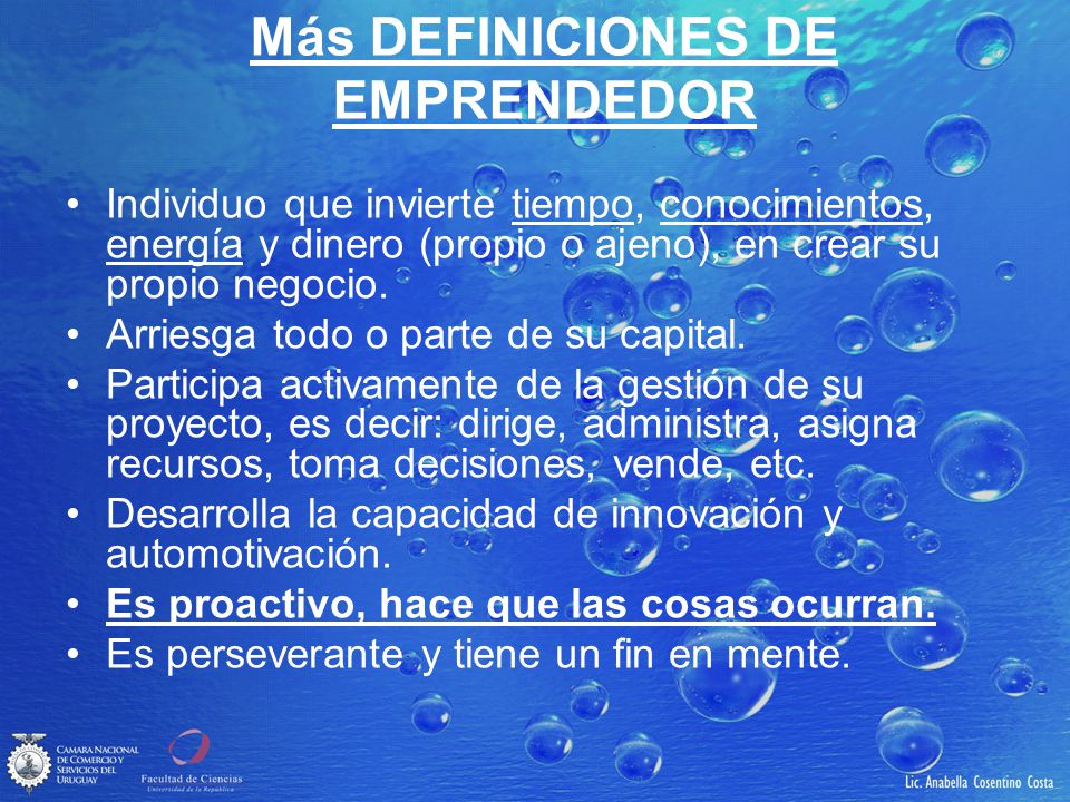 Más DEFINICIONES DE EMPRENDEDOR