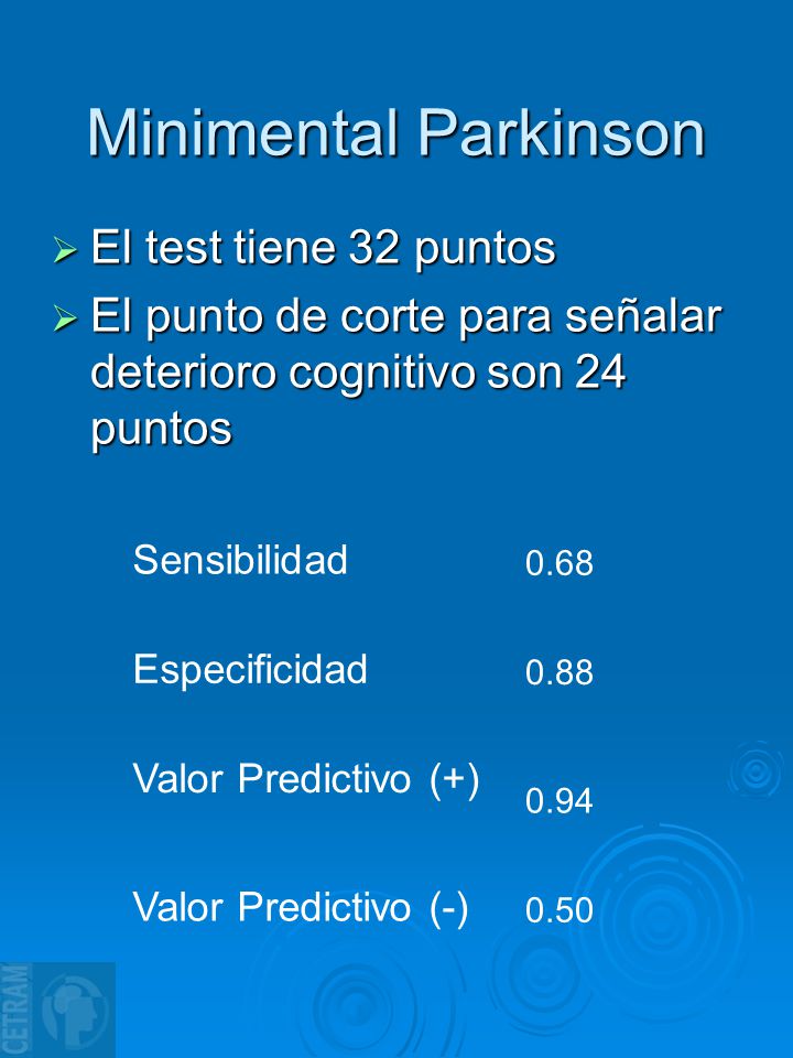Minimental Parkinson El test tiene 32 puntos