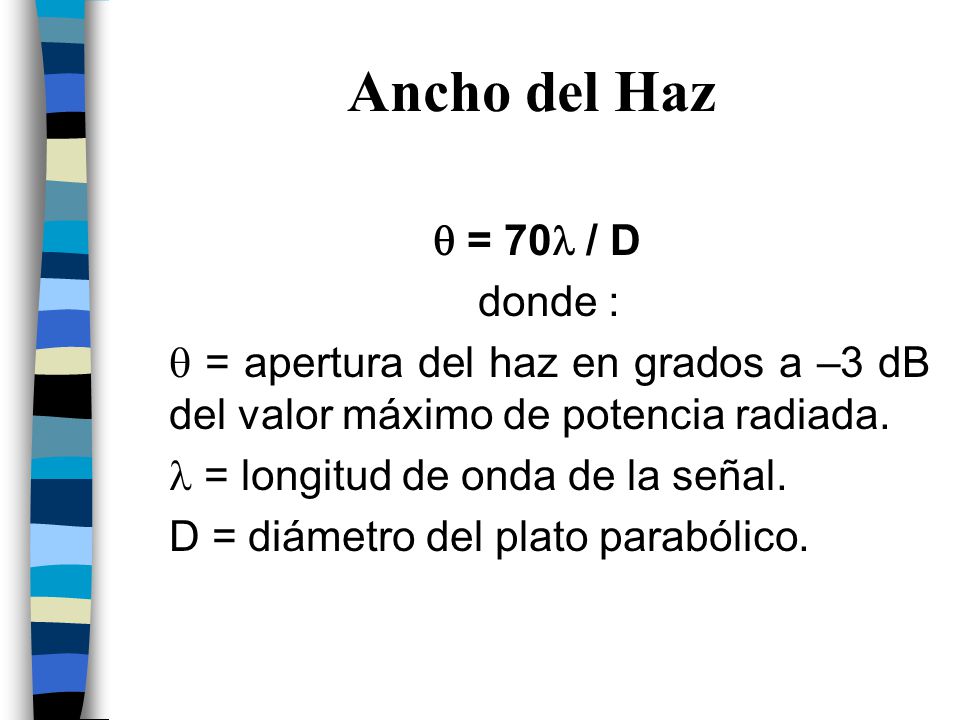 Ancho del Haz q = 70l / D donde :