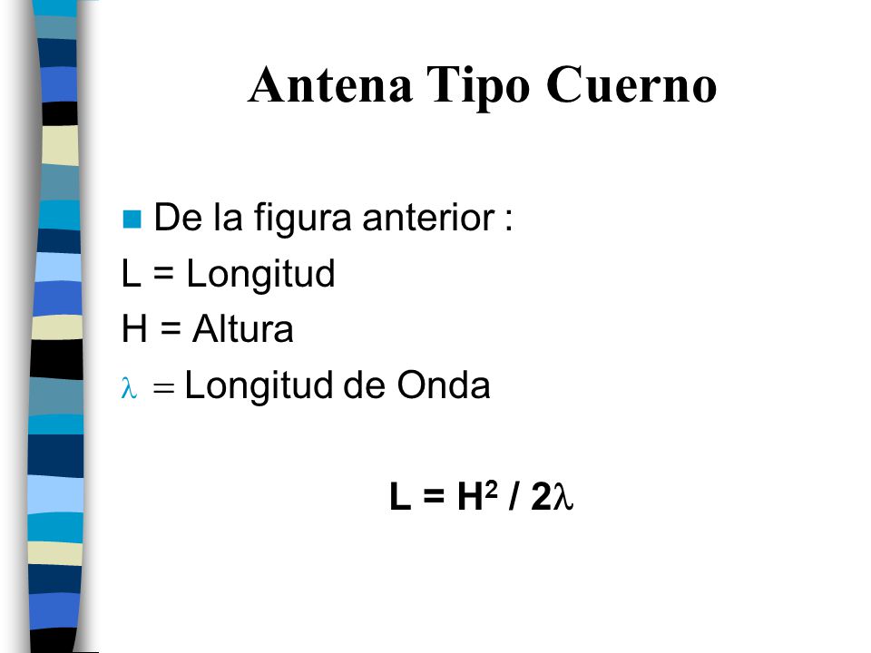 Antena Tipo Cuerno De la figura anterior : L = Longitud H = Altura