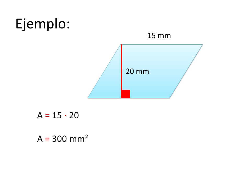 Ejemplo: 15 mm 20 mm A = 15 · 20 A = 300 mm²