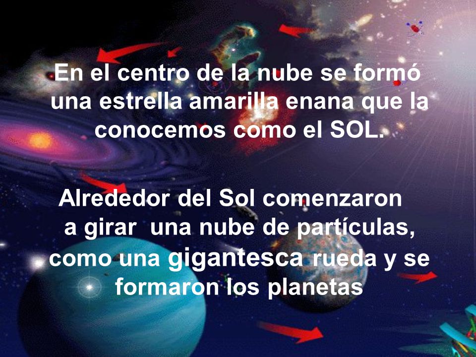 En el centro de la nube se formó una estrella amarilla enana que la conocemos como el SOL.