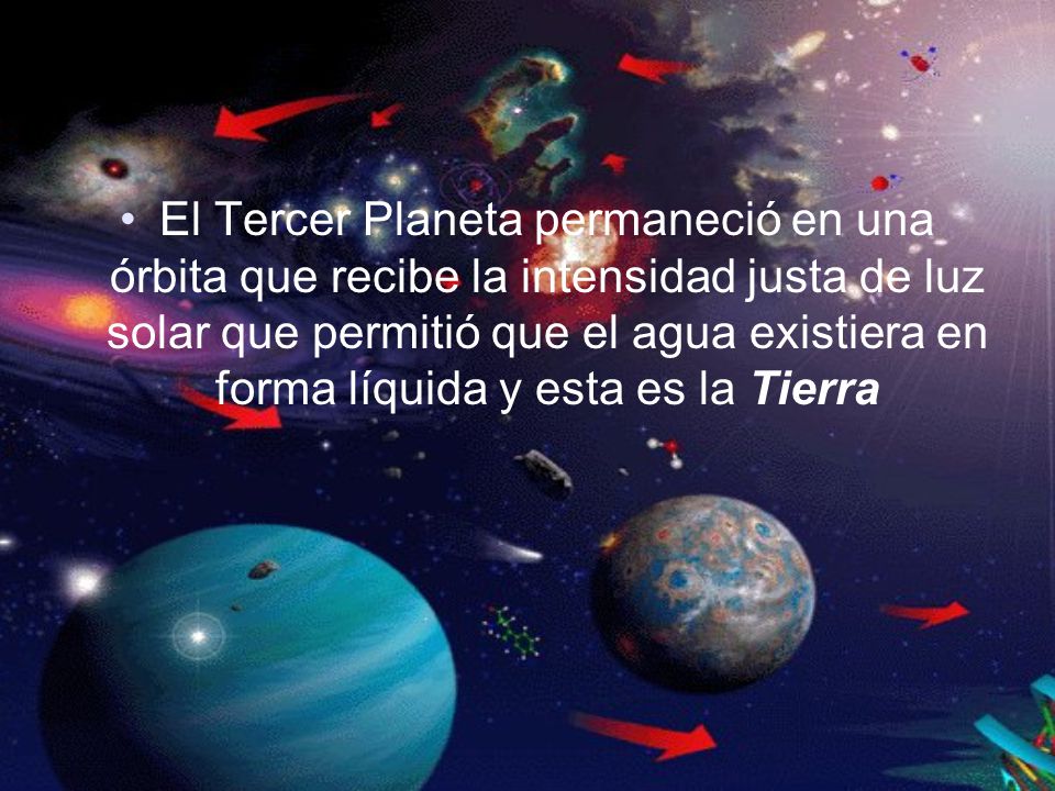 El Tercer Planeta permaneció en una órbita que recibe la intensidad justa de luz solar que permitió que el agua existiera en forma líquida y esta es la Tierra