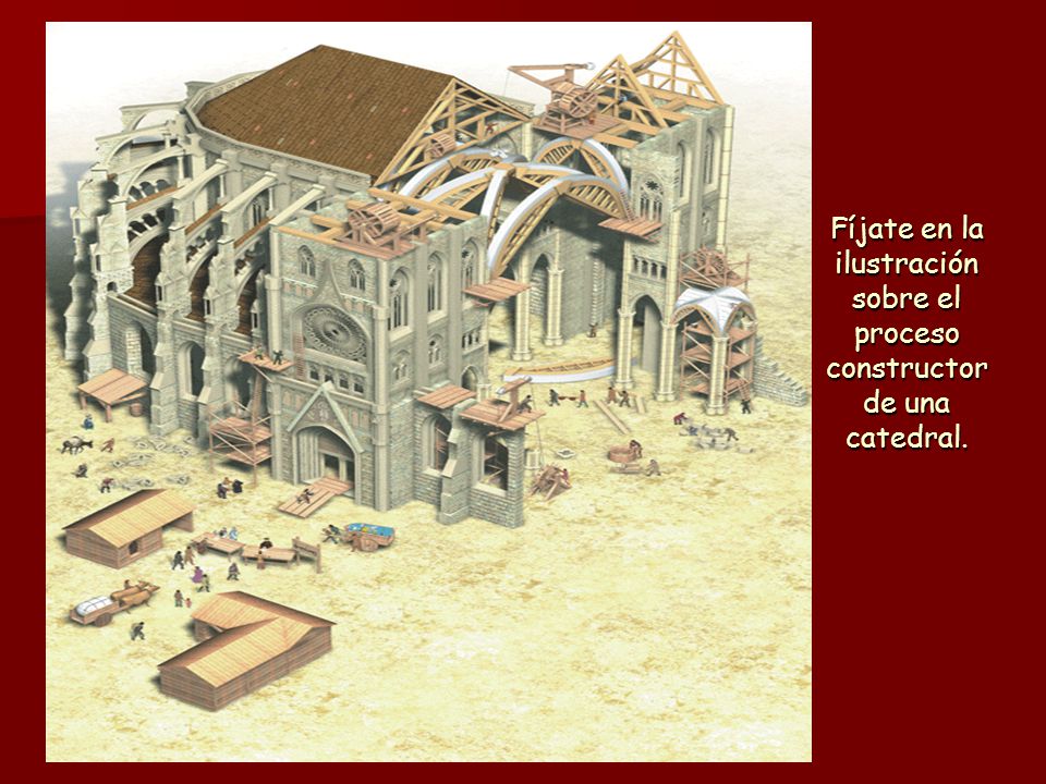 Fíjate en la ilustración sobre el proceso constructor de una catedral.