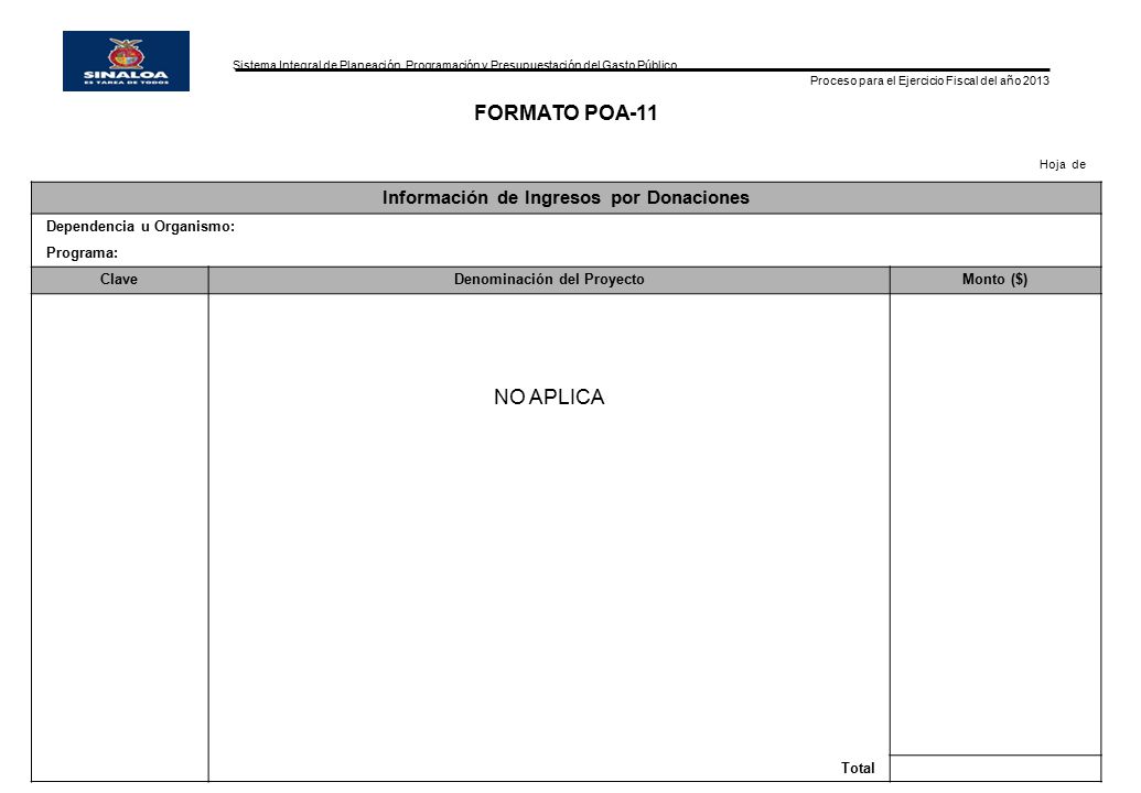 Información de Ingresos por Donaciones Denominación del Proyecto