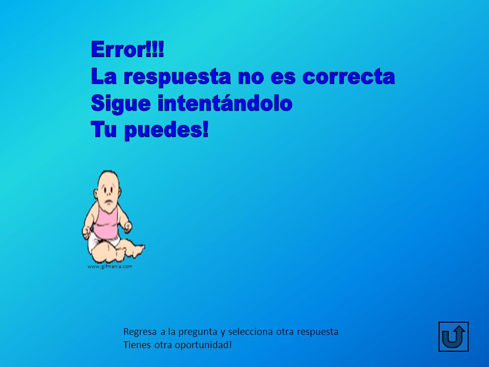 La respuesta no es correcta Sigue intentándolo Tu puedes!