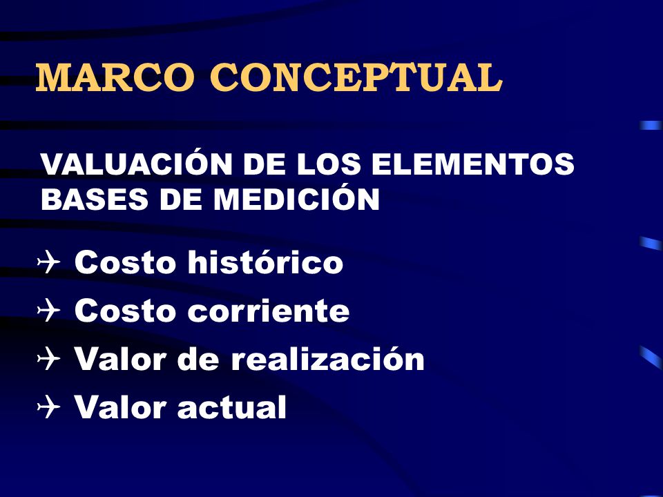 MARCO CONCEPTUAL Costo histórico Costo corriente Valor de realización