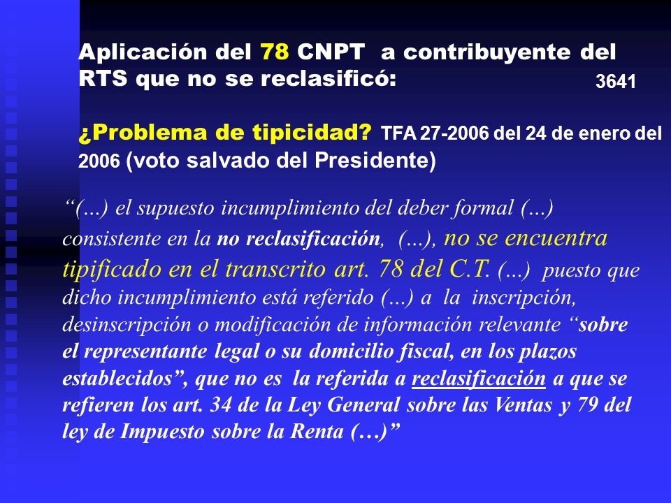 Aplicación del 78 CNPT a contribuyente del RTS que no se reclasificó: