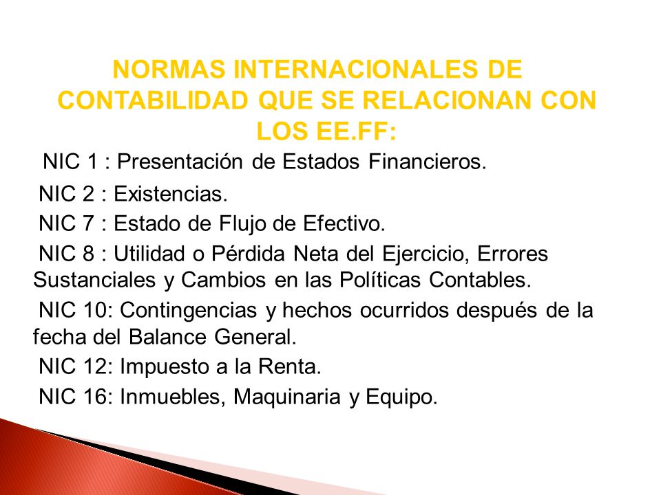 NORMAS INTERNACIONALES DE CONTABILIDAD QUE SE RELACIONAN CON LOS EE