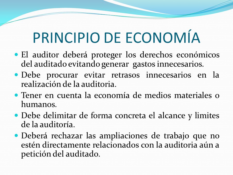 PRINCIPIO DE ECONOMÍA El auditor deberá proteger los derechos económicos del auditado evitando generar gastos innecesarios.