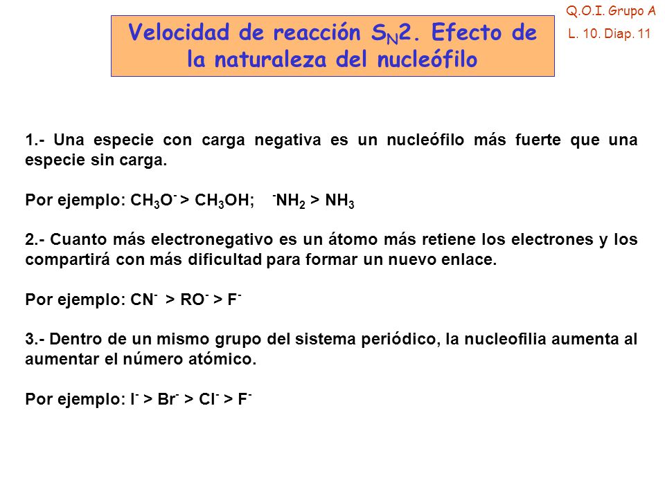 Velocidad de reacción SN2. Efecto de la naturaleza del nucleófilo