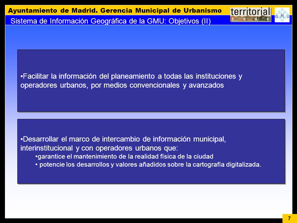 Sistema de Información Geográfica de la GMU: Objetivos (II)