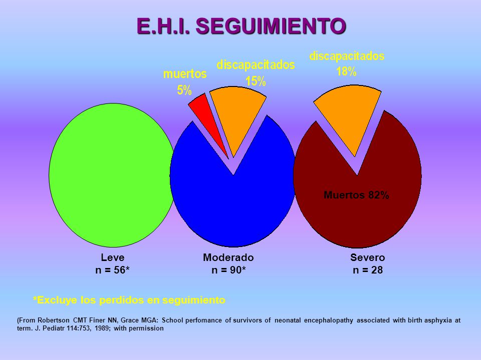 E.H.I. SEGUIMIENTO Muertos 82% Severo n = 28 Moderado n = 90* Leve