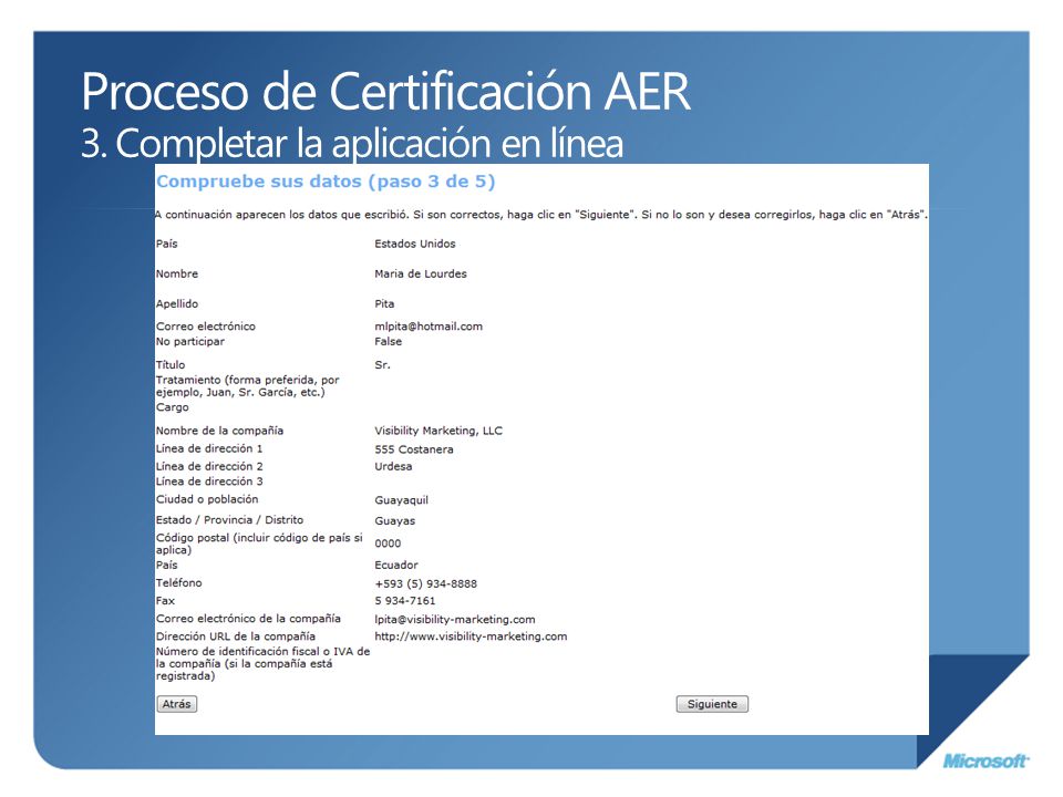 Proceso de Certificación AER 3. Completar la aplicación en línea