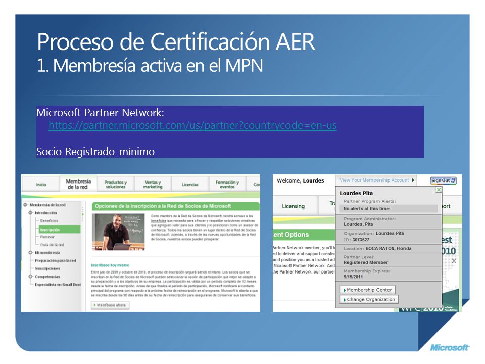 Proceso de Certificación AER 1. Membresía activa en el MPN