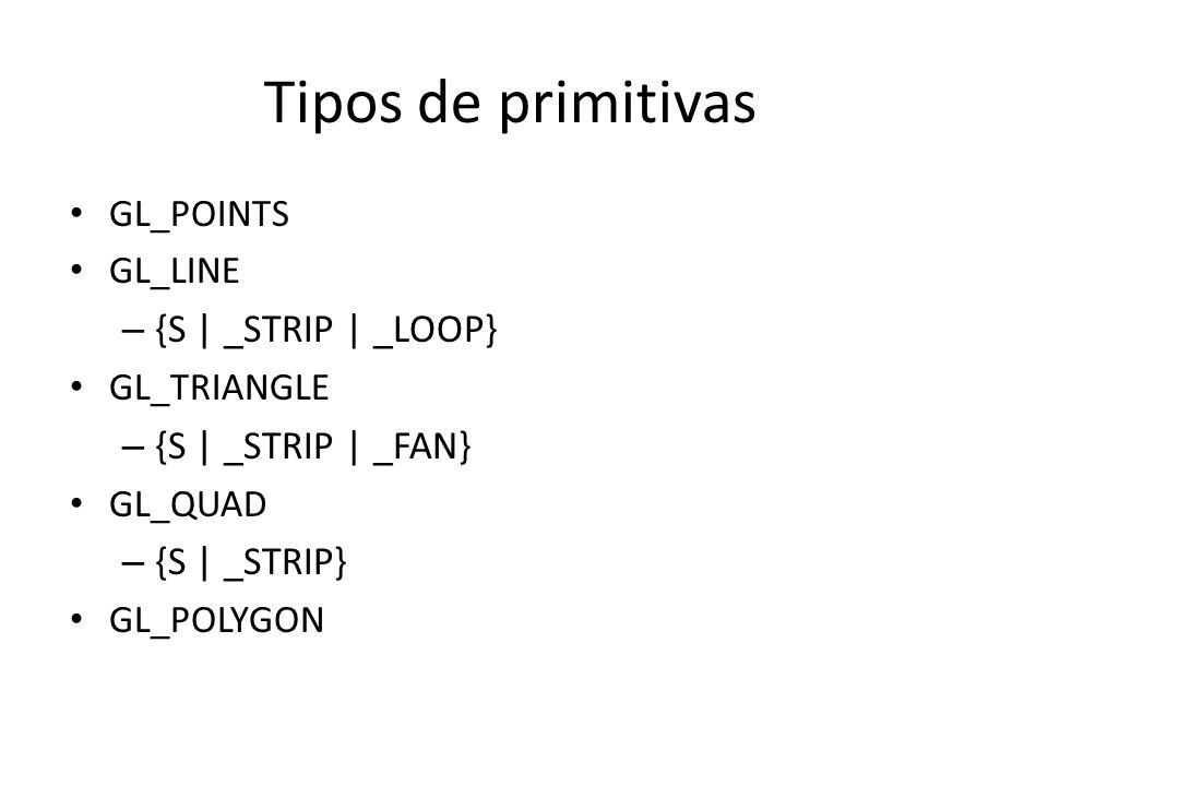 Tipos de primitivas {S | _STRIP | _LOOP} {S | _STRIP | _FAN}
