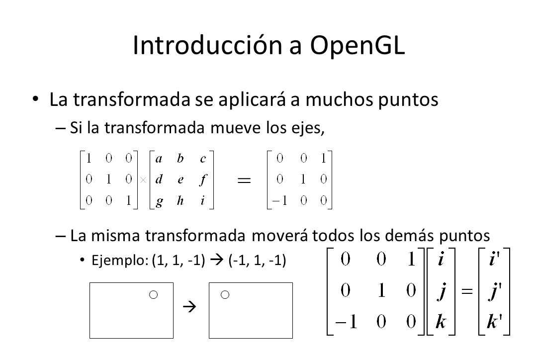 Introducción a OpenGL = La transformada se aplicará a muchos puntos