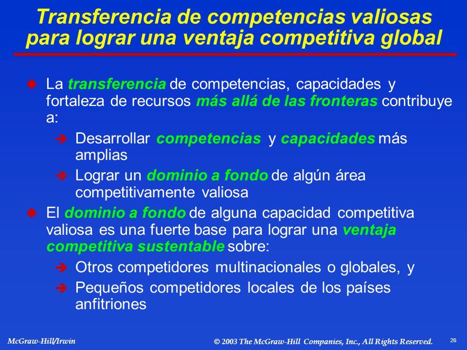 Transferencia de competencias valiosas para lograr una ventaja competitiva global
