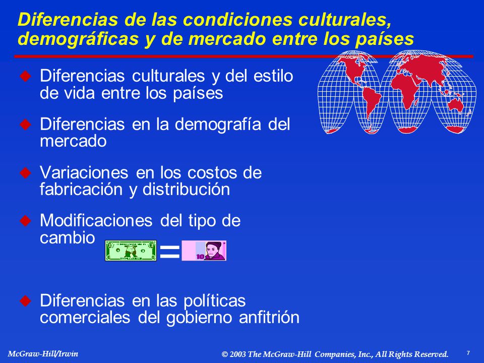 Diferencias de las condiciones culturales, demográficas y de mercado entre los países