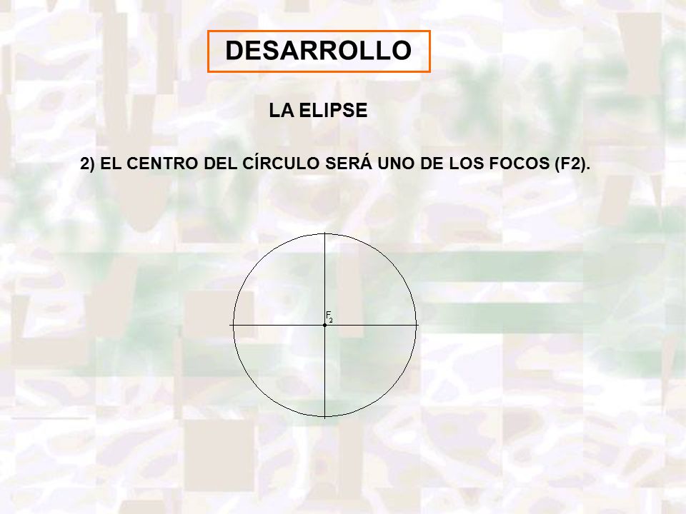 DESARROLLO LA ELIPSE 2) EL CENTRO DEL CÍRCULO SERÁ UNO DE LOS FOCOS (F2).