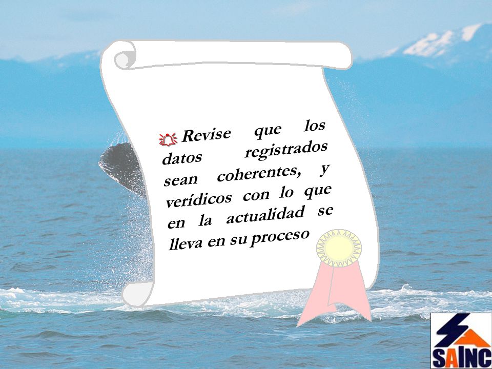 Revise que los datos registrados sean coherentes, y verídicos con lo que en la actualidad se lleva en su proceso