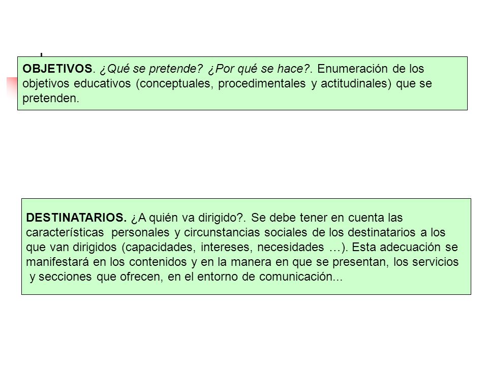 OBJETIVOS. ¿Qué se pretende ¿Por qué se hace . Enumeración de los