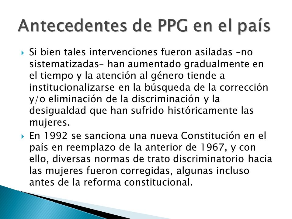 Antecedentes de PPG en el país