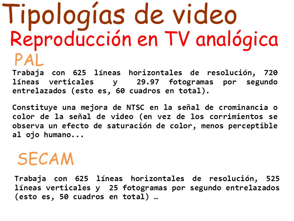 Tipologías de video Reproducción en TV analógica PAL SECAM