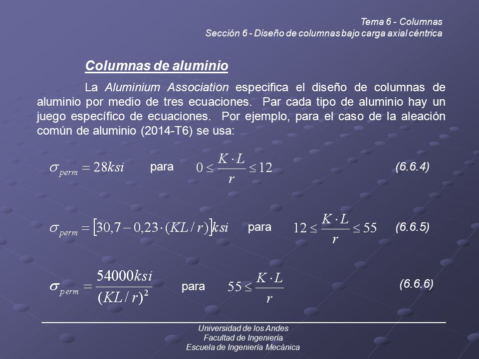 Tema 6 - Columnas Sección 6 - Diseño de columnas bajo carga axial céntrica. Columnas de aluminio.