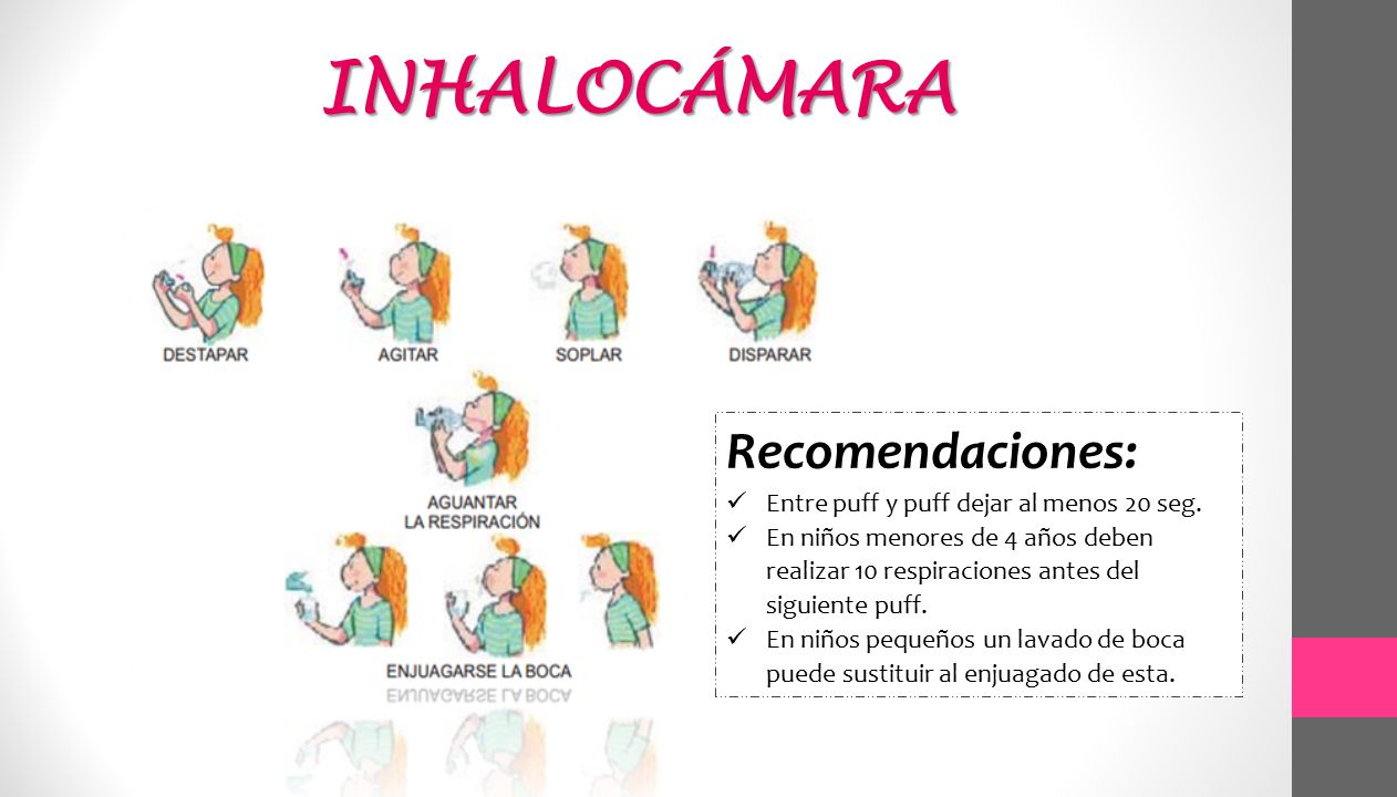 INHALOCÁMARA Recomendaciones: Entre puff y puff dejar al menos 20 seg.