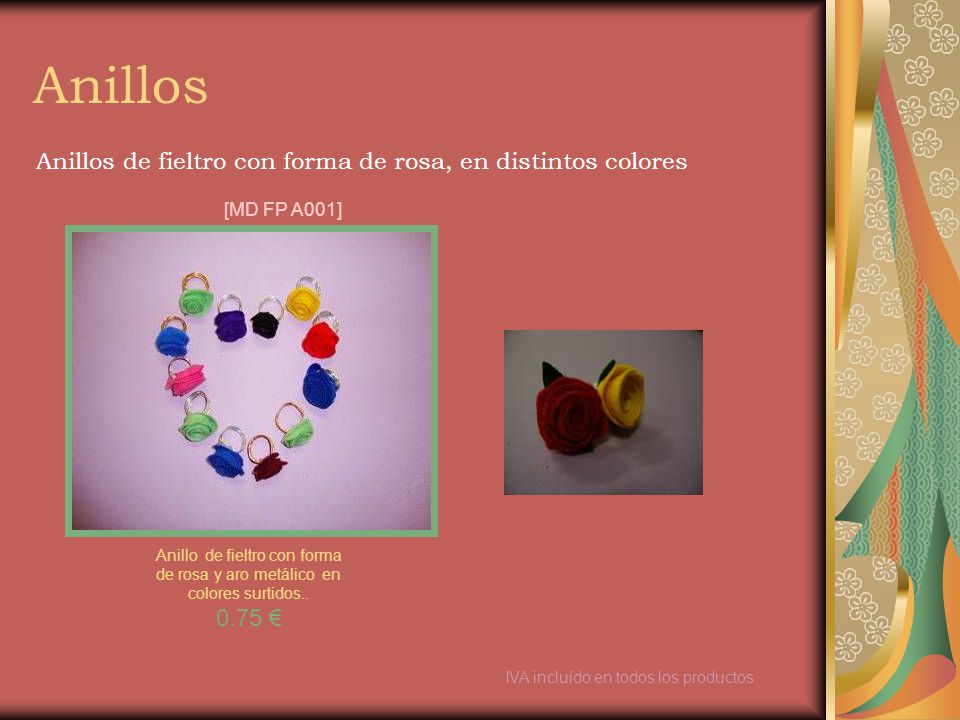Anillos Anillos de fieltro con forma de rosa, en distintos colores