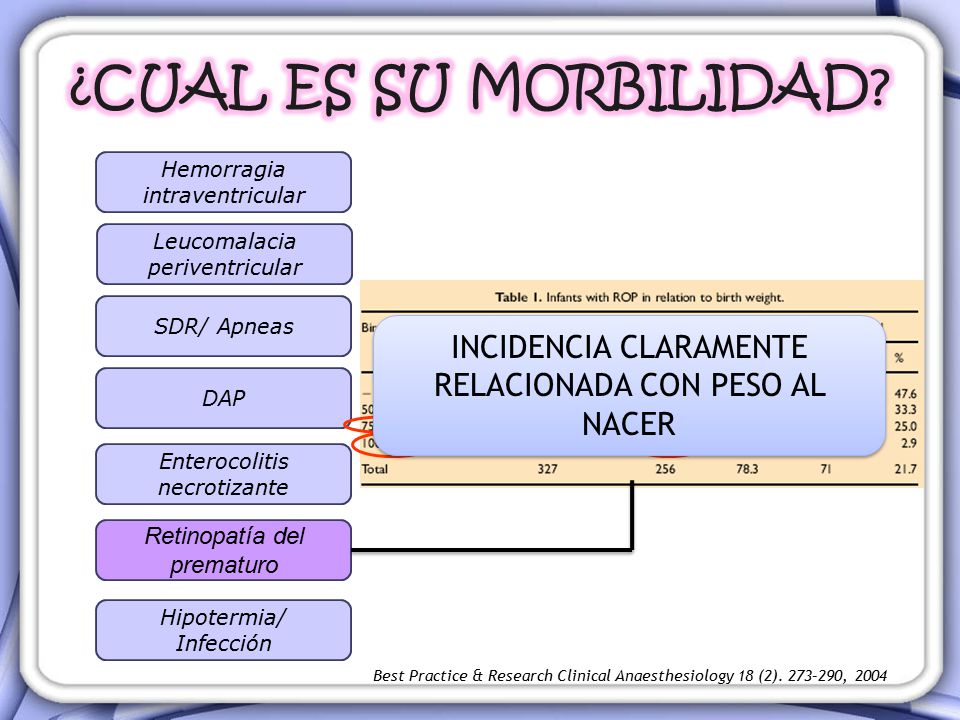¿CUAL ES SU MORBILIDAD Hemorragia intraventricular. Leucomalacia periventricular. SDR/ Apneas.