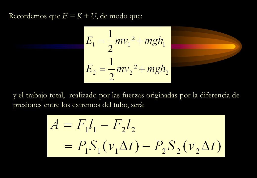 Recordemos que E = K + U, de modo que: