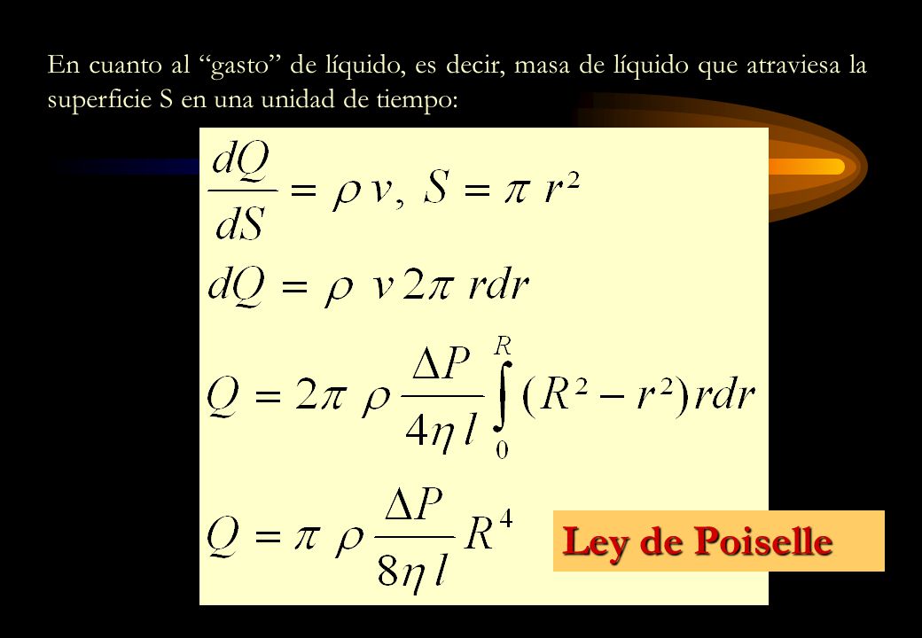 En cuanto al gasto de líquido, es decir, masa de líquido que atraviesa la superficie S en una unidad de tiempo: