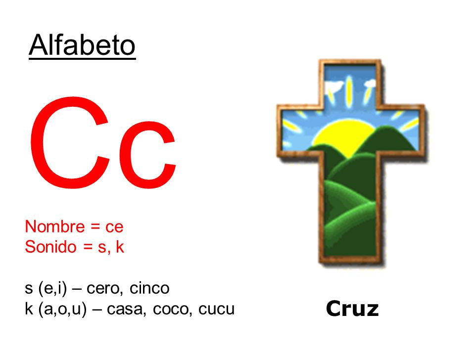 Cc Alfabeto Cruz Nombre = ce Sonido = s, k s (e,i) – cero, cinco