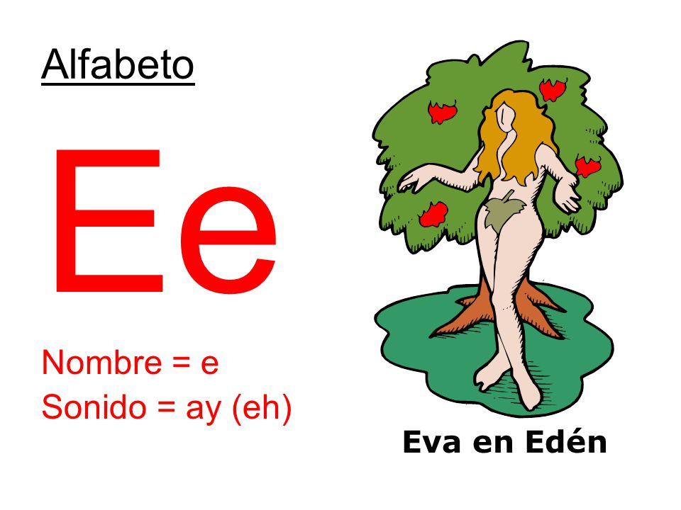 Alfabeto Ee Nombre = e Sonido = ay (eh) Eva en Edén