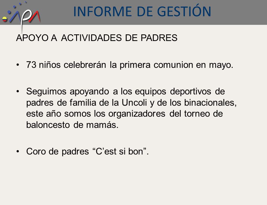 INFORME DE GESTIÓN APOYO A ACTIVIDADES DE PADRES